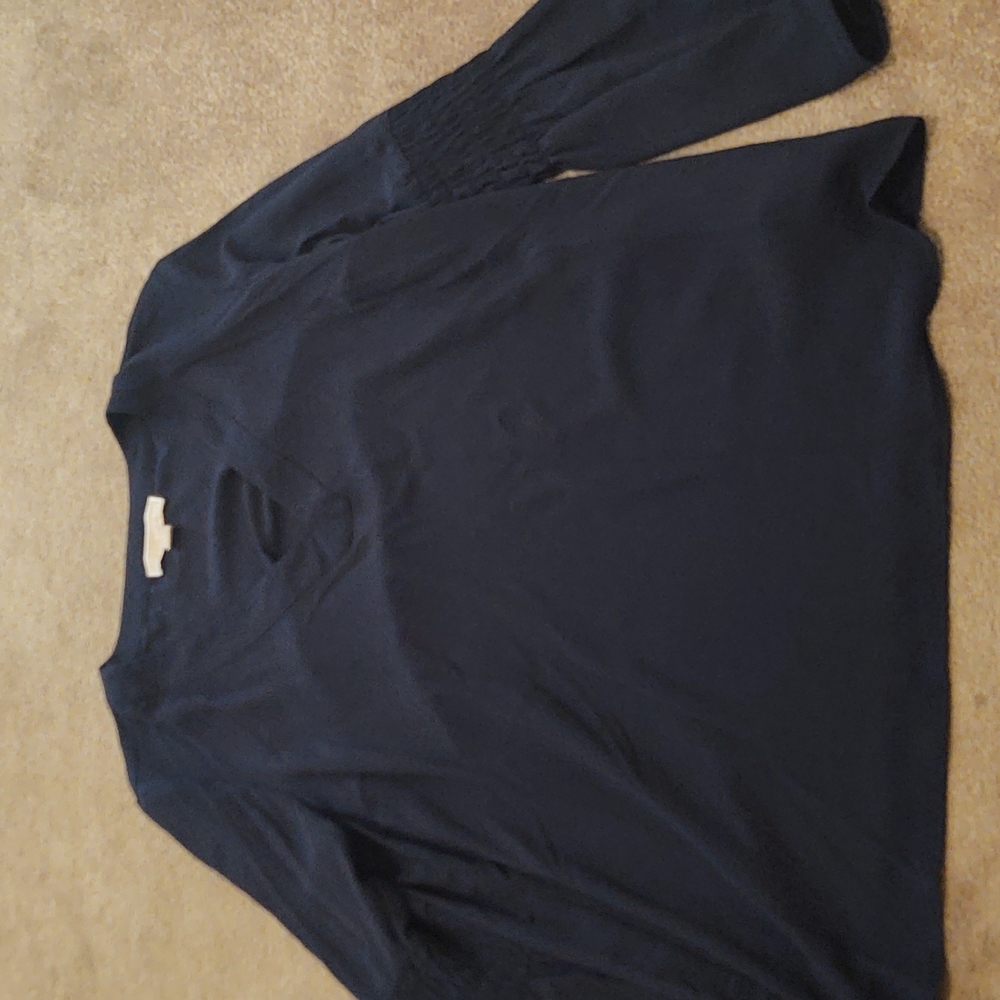 Navy blouse pleated details